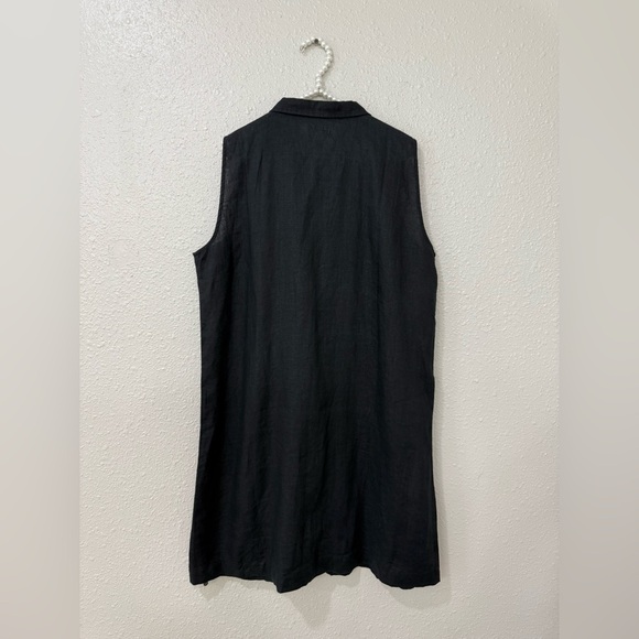 Garnet Hill Classic Linen Shirtdress a-line black button up size 16-18 linen - Picture 5 of 8